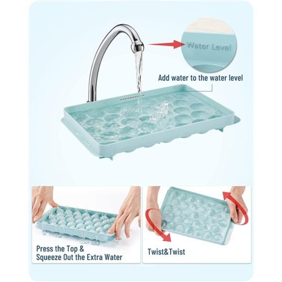 Ice Cube Tray,Round Ice Trays for Freezer with Lid and Bin,Circle Ice MoldMaking - Picture 4 of 6